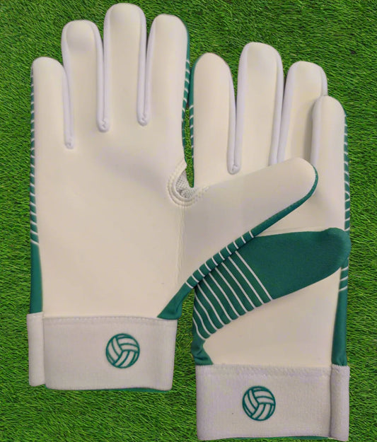 Green and white Straight edge strapless gloves on a green grass background